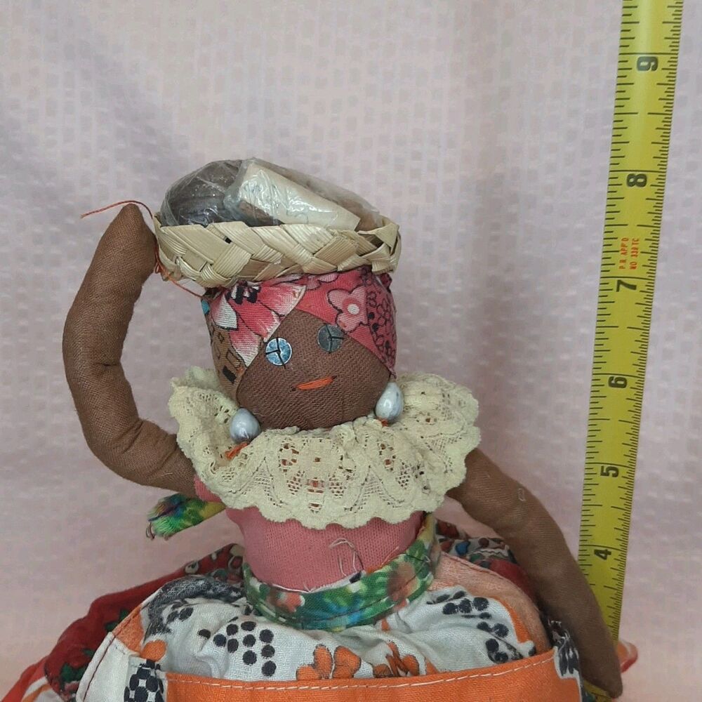 Vintage Handmade Doll 8 Inch African Folk Art Cloth Doll With Spices - Picture 2 of 6